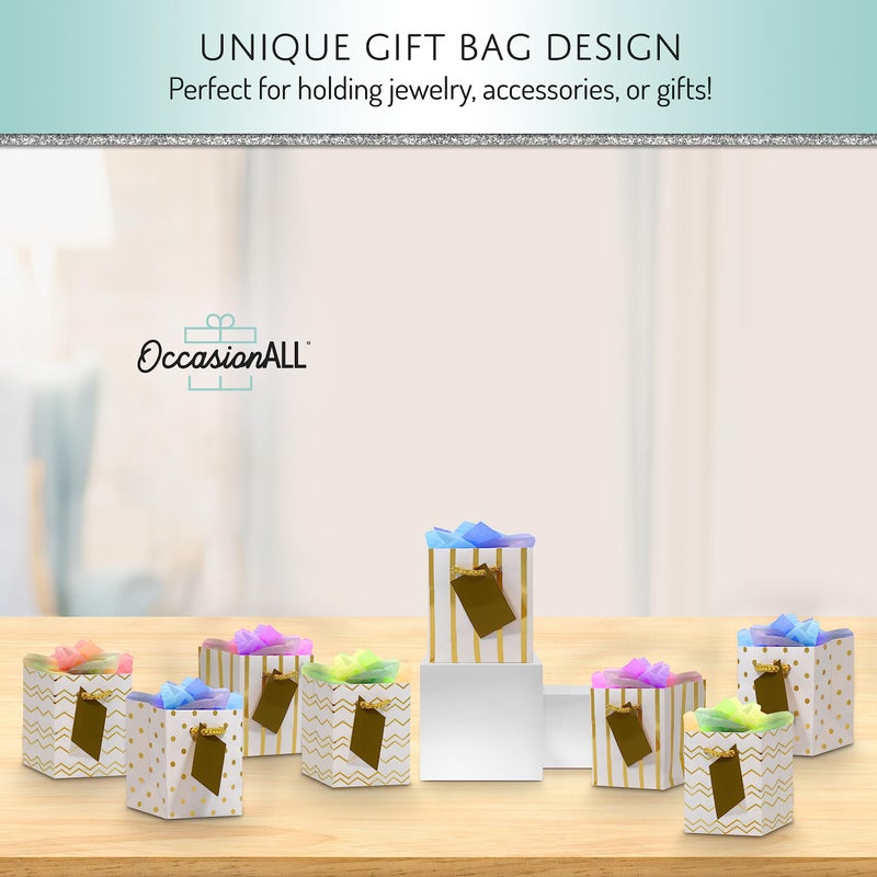 OccasionALL Tiny Gold Gift Bags, Mini Christmas Gift Bags with Handles, Assorted Print Holiday Bags for Gift Wrap, Birthdays, Weddings, Parties, Events, Bulk, 4x2.75x4.5, 12 Pack - Image 3